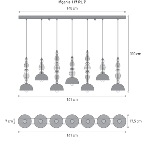 σχέδιο Ifigenia 117/RL 7 φύλλο ασήμι-μαύρο φωτιστικό οροφής κρεμαστό γραμμικό Φωτιστικά Οροφής-Γραμμικά Ifigenia
