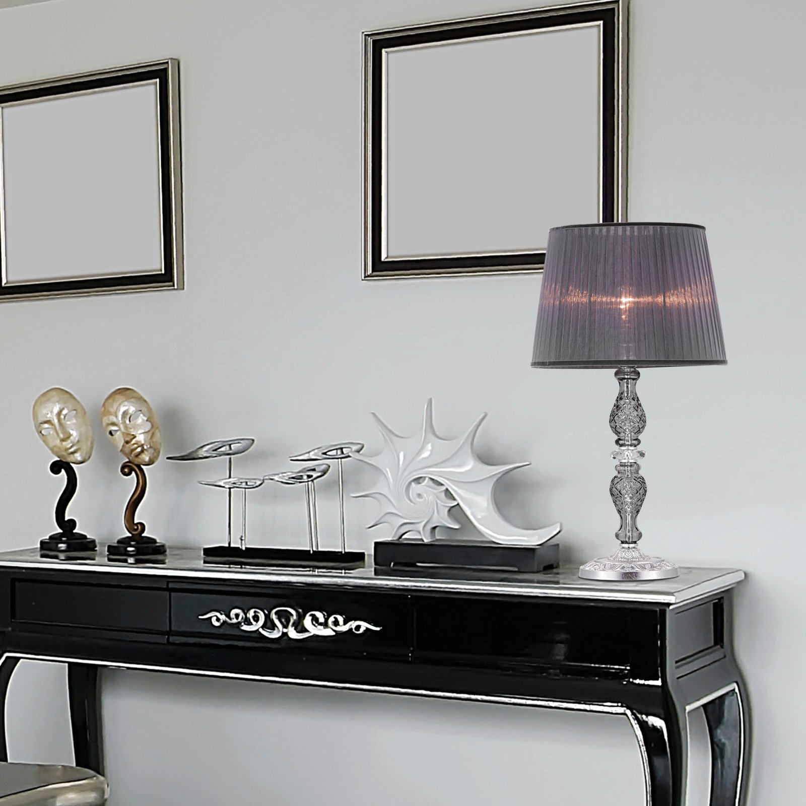 Mirsini 105/LM φύλλο ασήμι graphite κρυστάλλινο επιτραπέζιο φωτιστικό λαμπατέρ